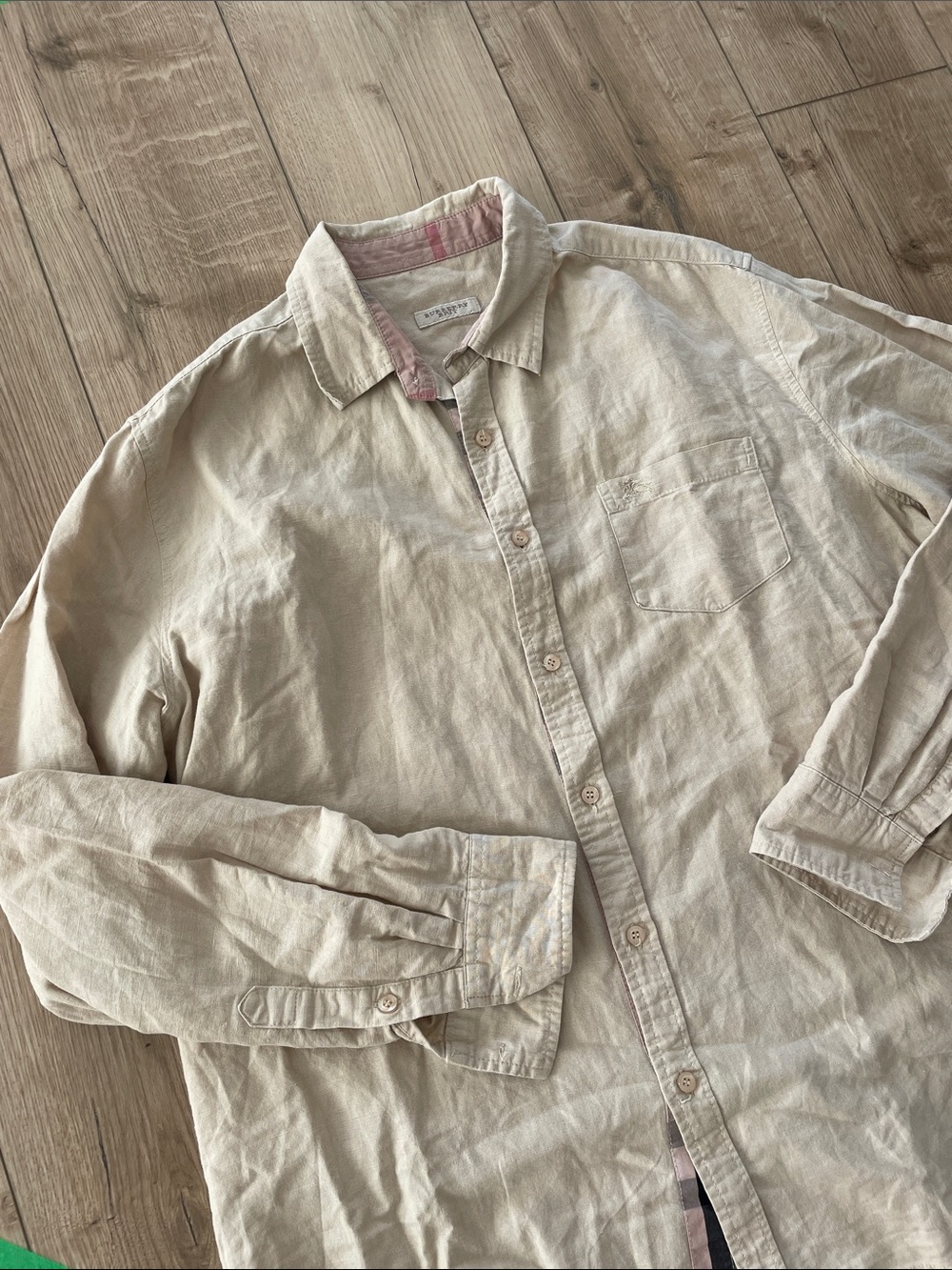 Burberry Brit Linen Blend Long Sleeve Button Down Shirt - Light Beige XL